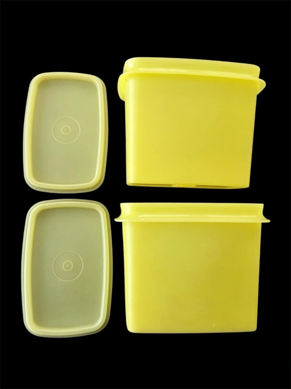 Vintage Tupperware Set of 2 Shelf Saver Containers #1243 Yellow with Lids